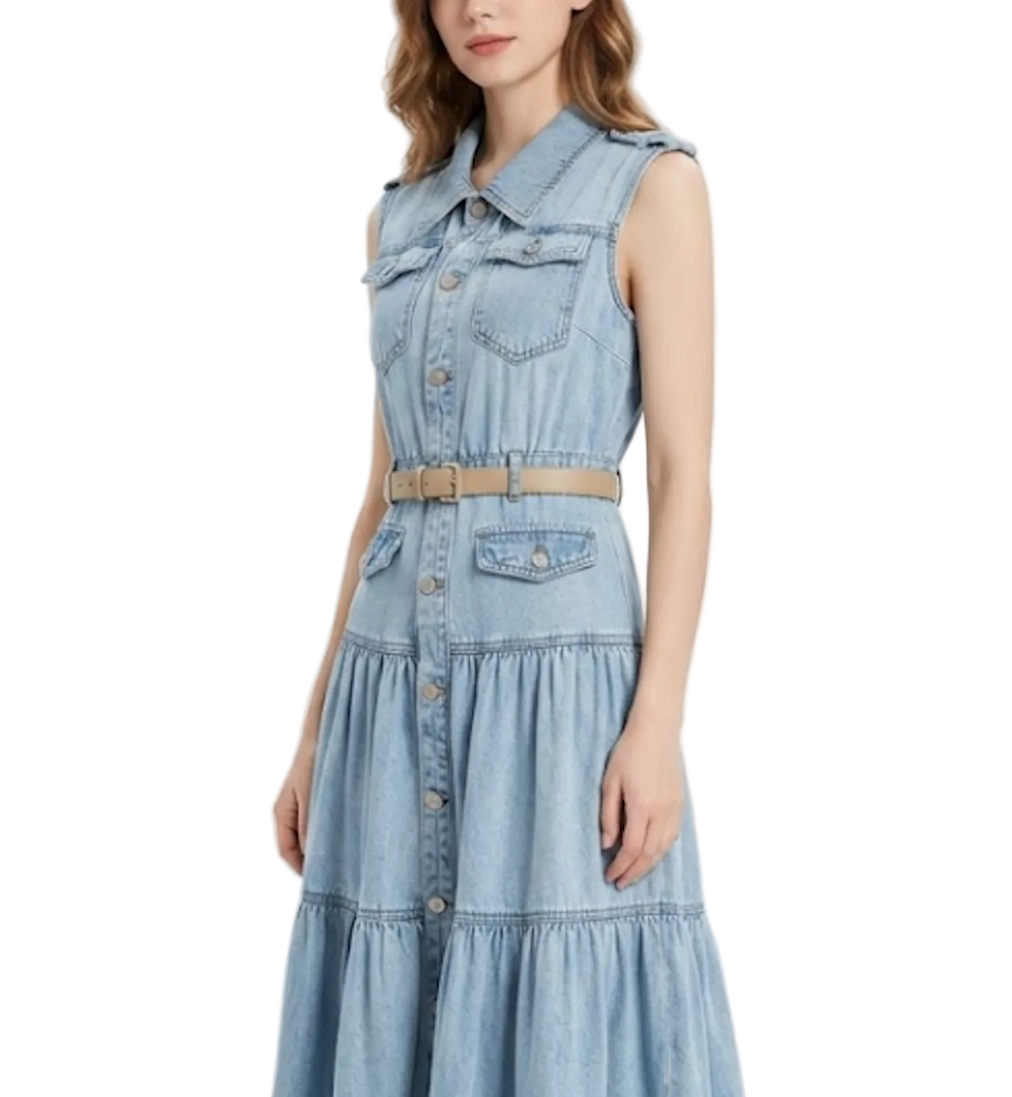 Trendy & Timeless Sleeveless Button Front Denim Dresses - B6-DRESS-43