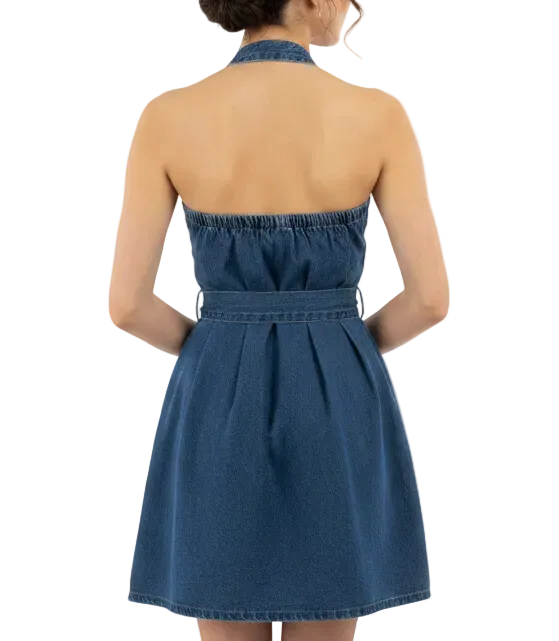 Trendy & Timeless Sleeveless Hulter Neck Mini  Denim Dresses - B6-DRESS-57