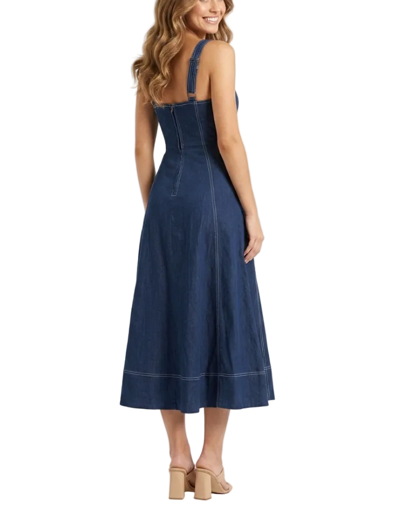 Trendy & Timeless Sleeveless Slim Waist Button Front Denim Dresses - B6-DRESS-30
