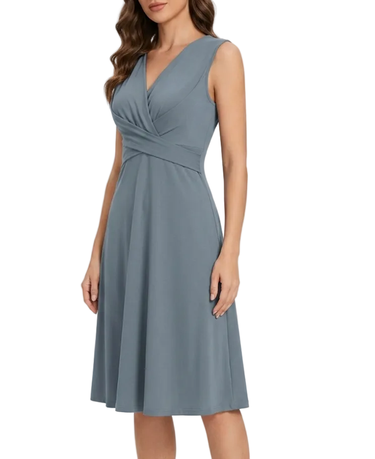 Trendy & Timeless V-neck Slim Waist Sleeveless A-line Dresses B1-DRESS-N-01