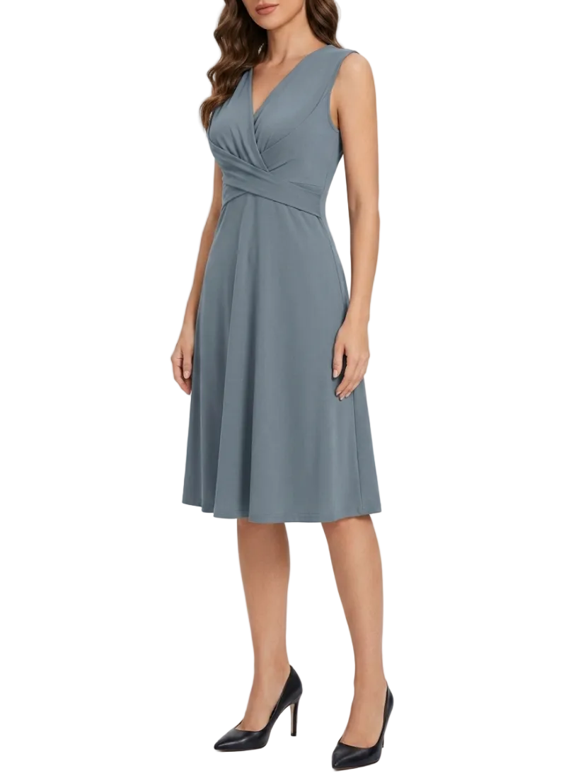 Trendy & Timeless V-neck Slim Waist Sleeveless A-line Dresses B1-DRESS-N-01