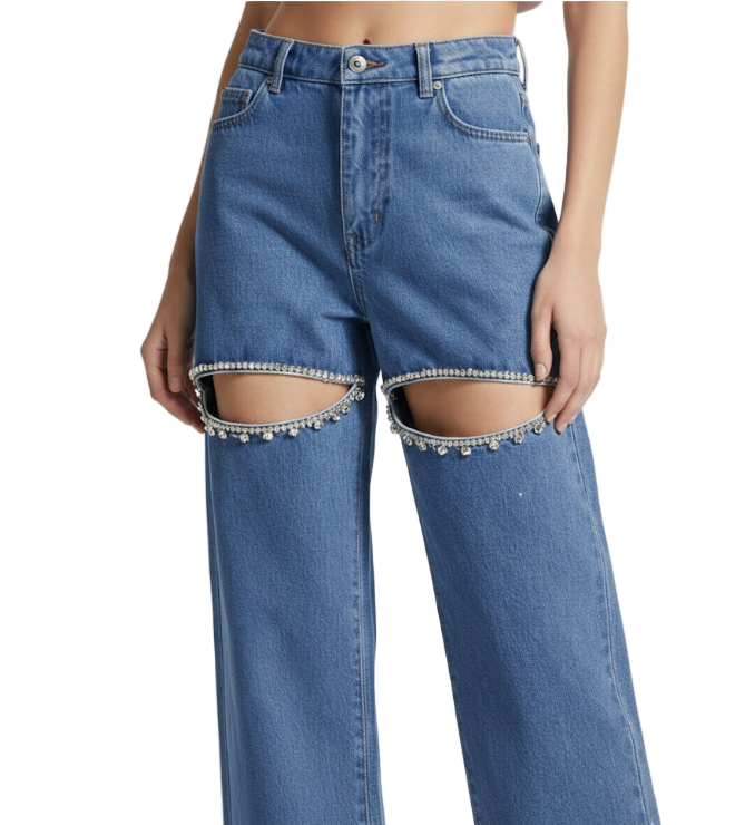 Trendy & Versatile Stud Bead Embroidered Straight Women's Jeans -B6-JP-606