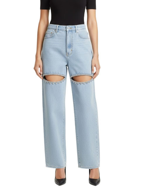 Trendy & Versatile Stud Bead Embroidered Straight Women's Jeans -B6-JP-606