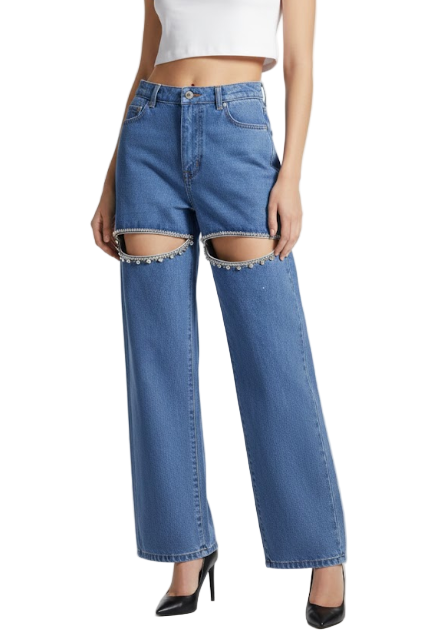 Trendy & Versatile Stud Bead Embroidered Straight Women's Jeans -B6-JP-606