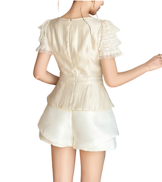 Trendy & Elegant Layered High Waist Flared Dressy White Shorts for Women - B4-SHT-02
