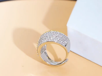 Two Tones White Gold Plated Twist Line Cubic Zirconia Adjustable Ring for Women- RING - RG-21