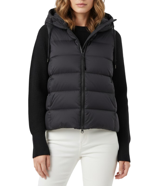 Ultra Light Warm Spliced Knitted Sleeves Hooded Parkas 90% White Duck Down Lightweight Jacket for Women - B12-JKT-65