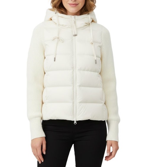 Ultra Light Warm Spliced Knitted Sleeves Hooded Parkas 90% White Duck Down Lightweight Jacket for Women - B12-JKT-65