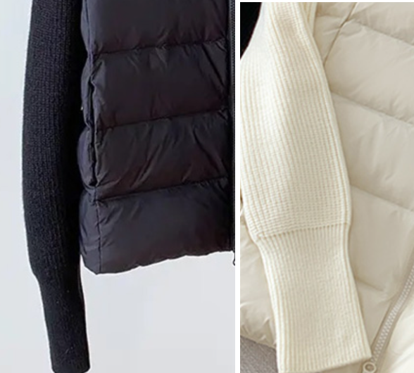 Ultra Light Warm Spliced Knitted Sleeves Hooded Parkas 90% White Duck Down Lightweight Jacket for Women - B12-JKT-65