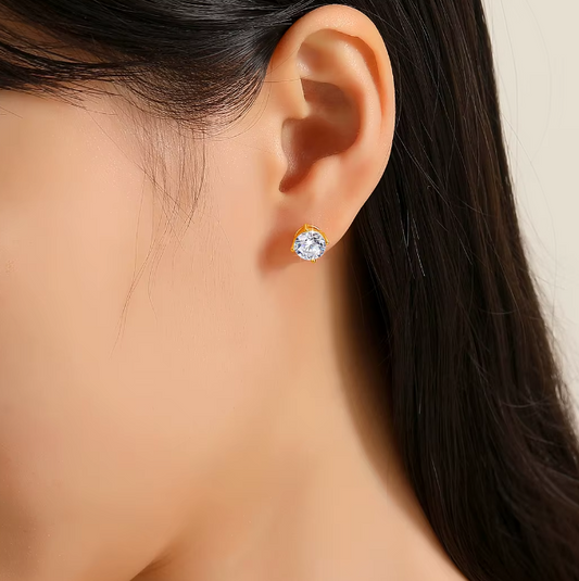 18K Soild Gold Au750 Gold with 1 Carat D Color Vvs1 Round Brilliant Cut Moissanite Diamond Earrings B1-G-ER-03-AAA