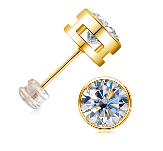 Gold 18k Gold Au750 Gold 1CT D Color Vvs1 Moissanite Diamond Stud Earrings - B1-G-ER-01-AAA