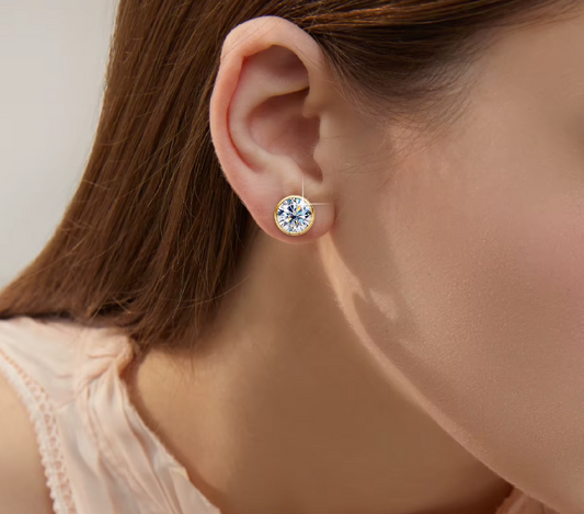 18K Gold Au750 Gold 2 Carat D Color Vvs1 Moissanite Diamond Stud Earrings - B1-G-ER-01-BBB