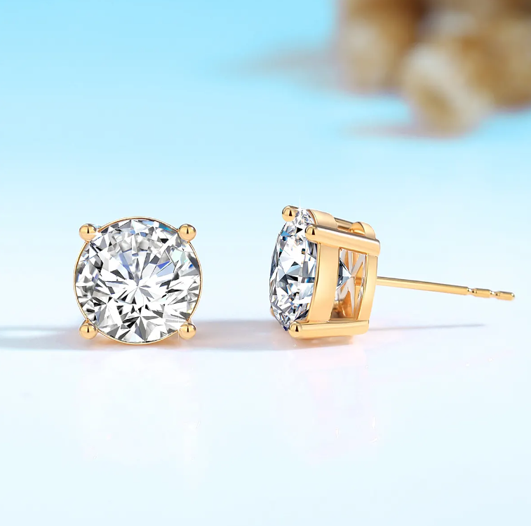 18K Soild Gold Au750 Gold with 1 Carat D Color Vvs1 Round Brilliant Cut Moissanite Diamond Earrings B1-G-ER-03-AAA