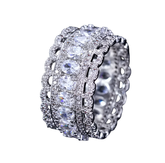White Gold-Plated Rings Oval Cut Cubic Zirconia RING-RG-06