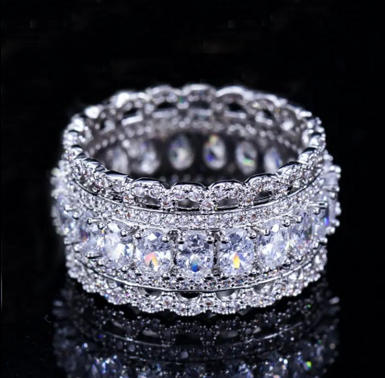 White Gold-Plated Rings Oval Cut Cubic Zirconia RING-RG-06