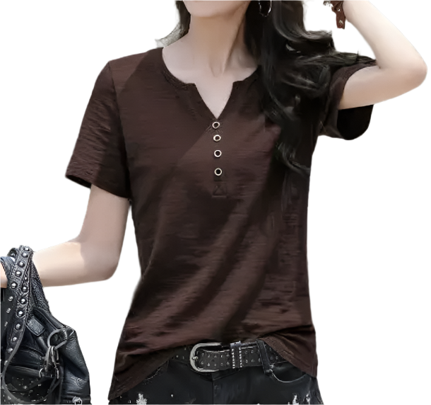 Women’s Cotton Short Sleeve V-neck Button SHIRT-BL141