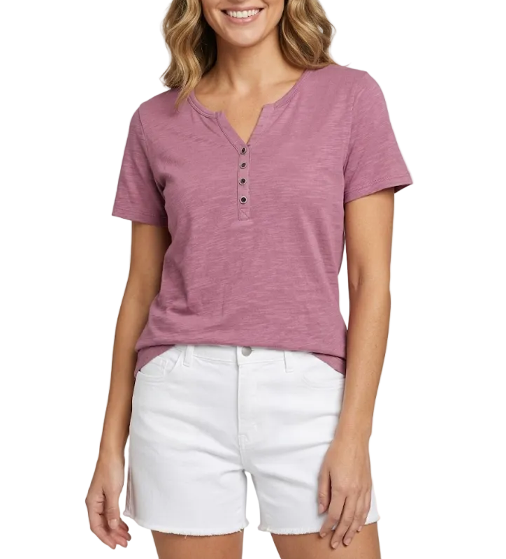Women’s Cotton Short Sleeve V-neck Button SHIRT-BL141