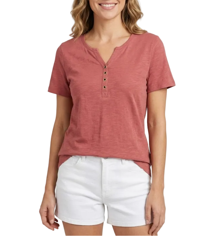 Women’s Cotton Short Sleeve V-neck Button SHIRT-BL141