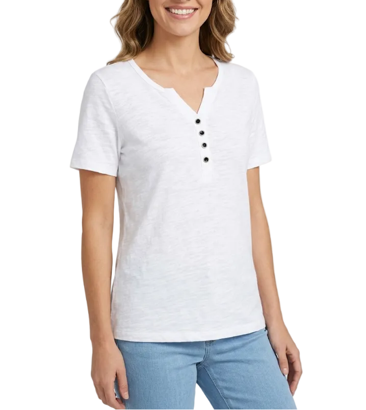 Women’s Cotton Short Sleeve V-neck Button SHIRT-BL141