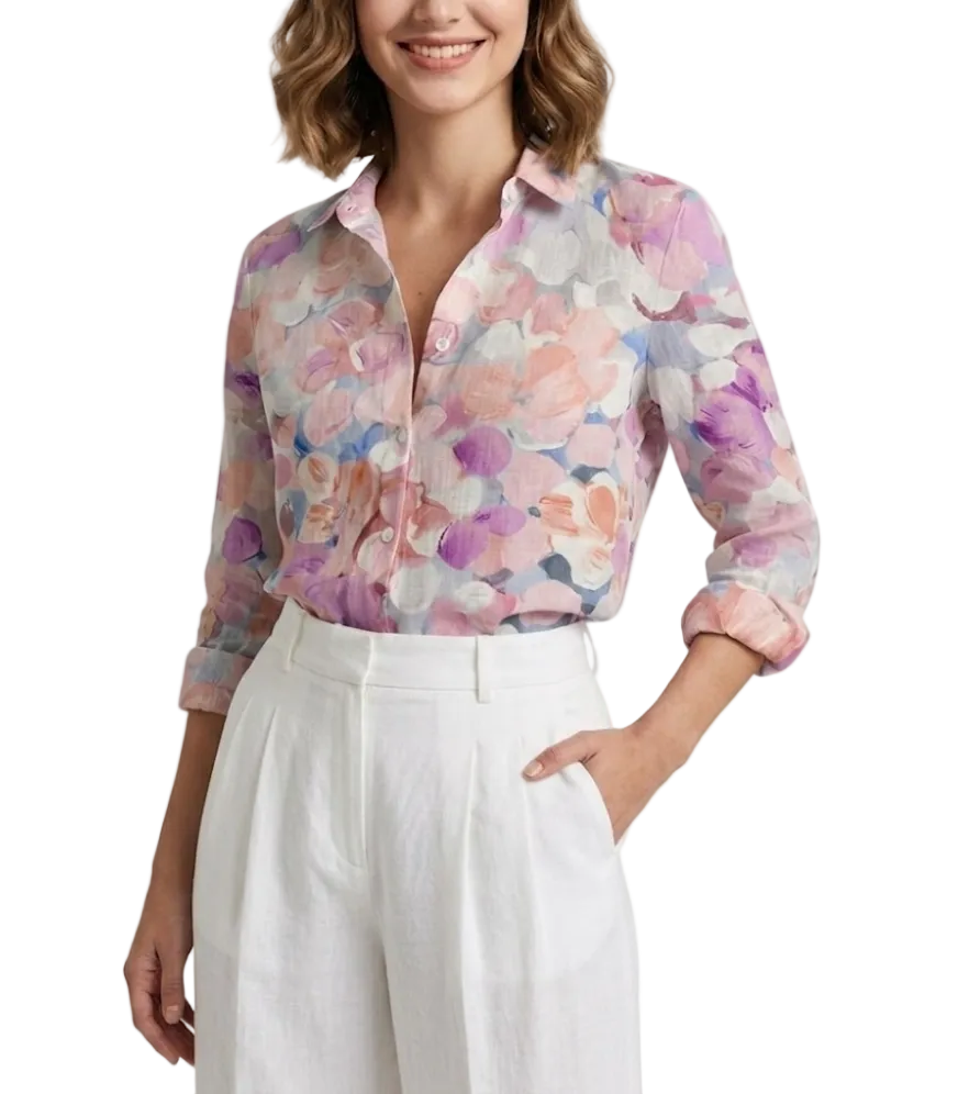 Women's Cotton Turn-down Collar Button Floral Print SHIRT-BL119