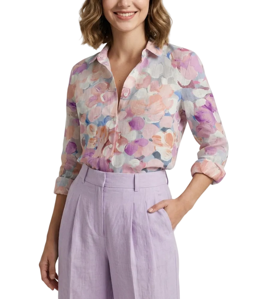Women's Cotton Turn-down Collar Button Floral Print SHIRT-BL119