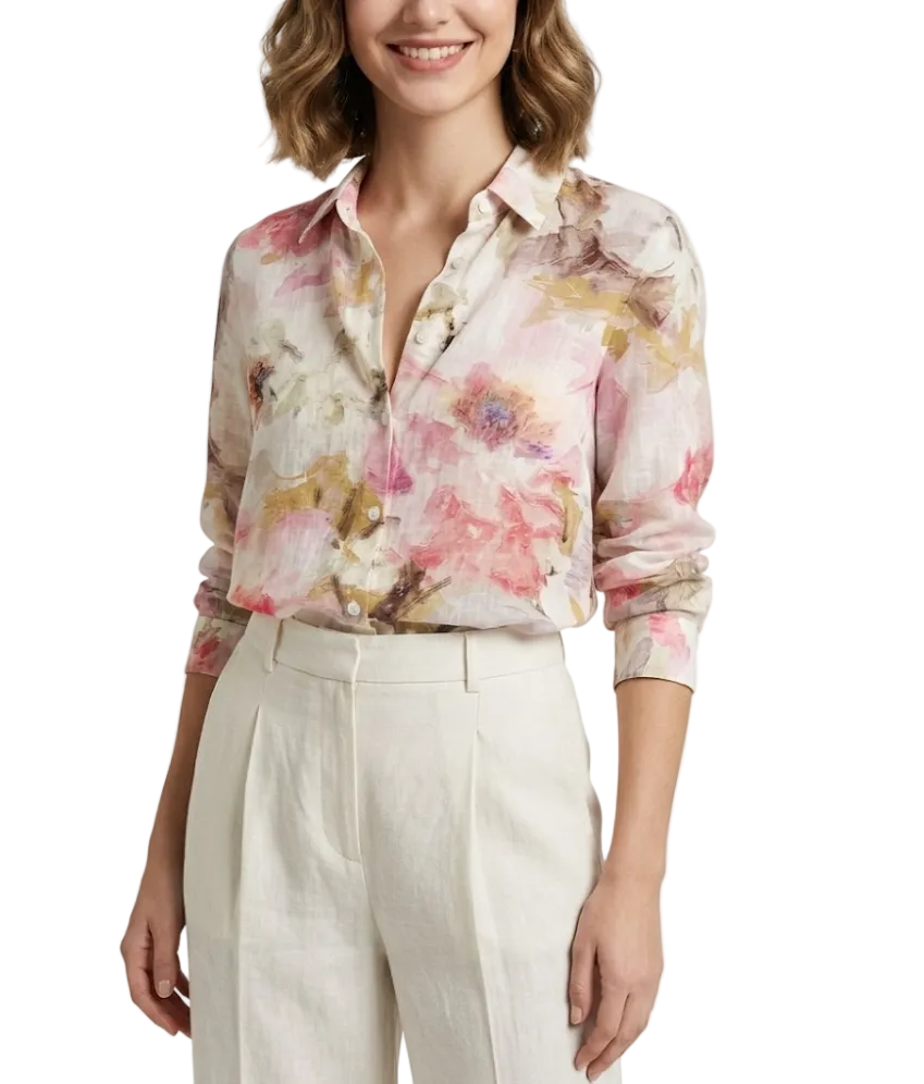 Women's Cotton Turn-down Collar Button Floral Print SHIRT-BL119A