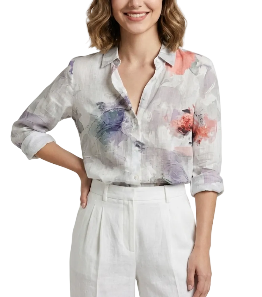 Women's Cotton Turn-down Collar Button Floral Print SHIRT-BL119A