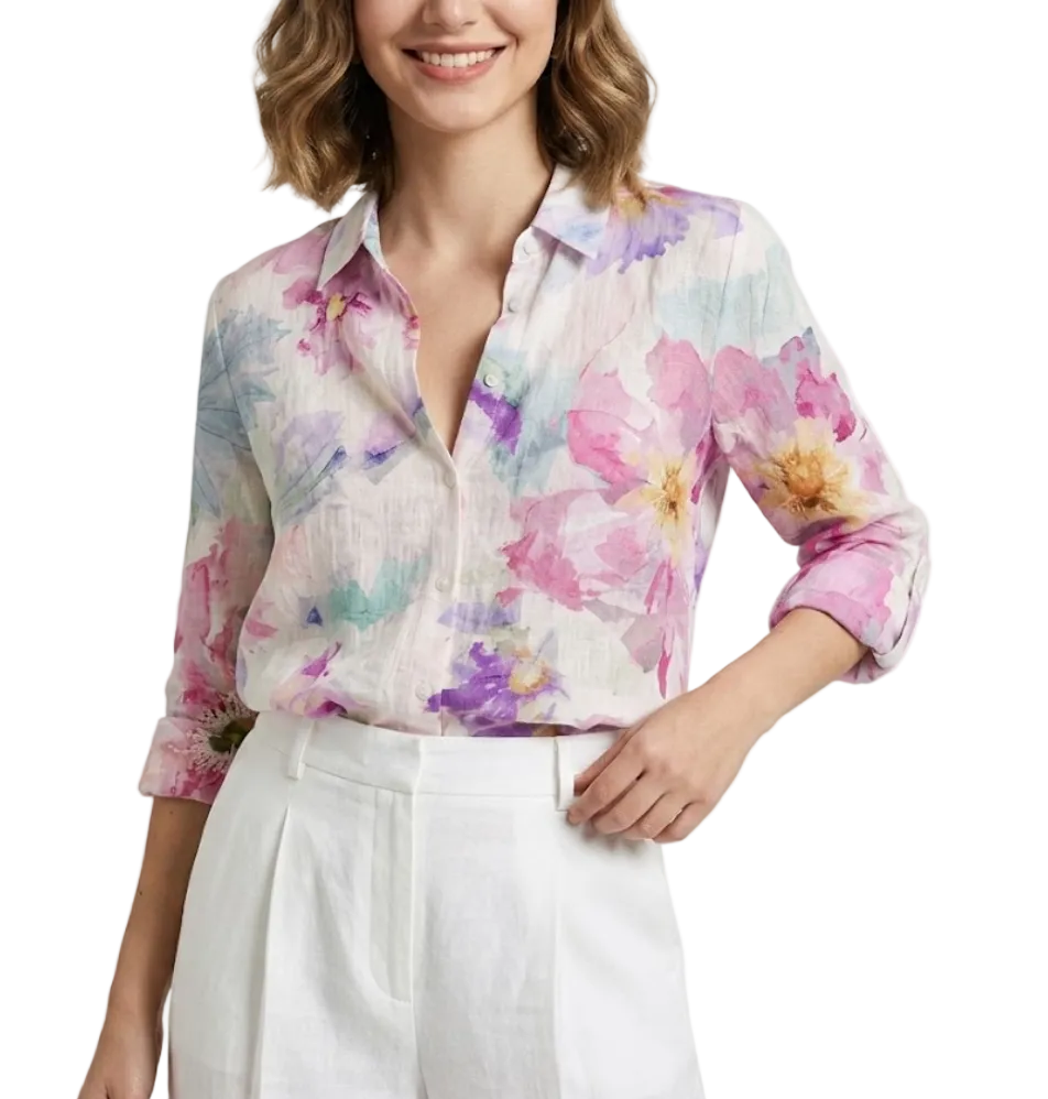 Women's Cotton Turn-down Collar Button Floral Print SHIRT-BL119A