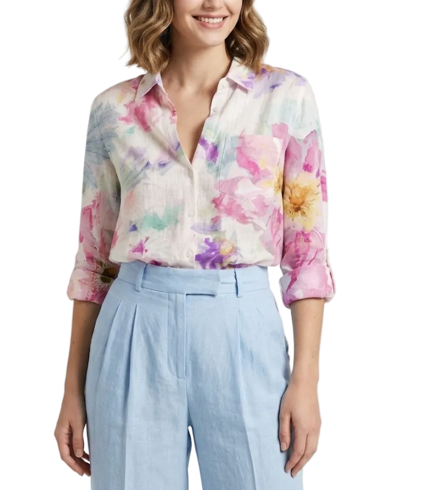 Women's Cotton Turn-down Collar Button Floral Print SHIRT-BL119A