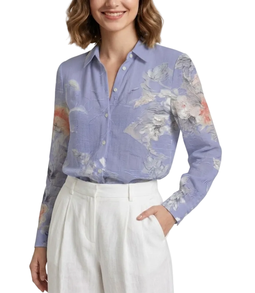Women's Cotton Turn-down Collar Button Floral Print SHIRT-BL119