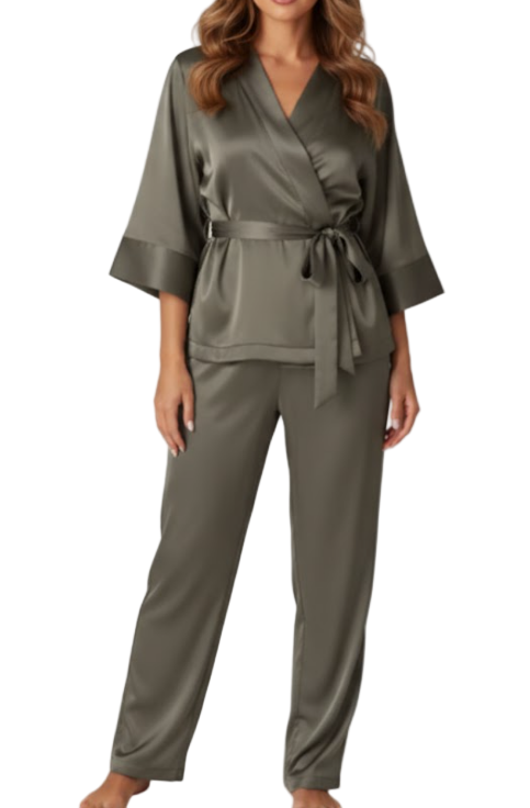 Women’s Elegant Comfortable Long Sleeve Sashes Silk ROBE-RO-02