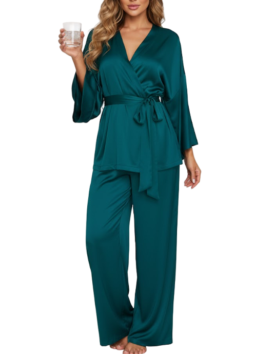 Women’s Elegant Comfortable Long Sleeve Sashes Silk ROBE-RO-02