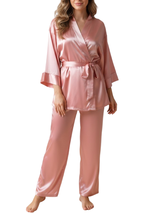 Women’s Elegant Comfortable Long Sleeve Sashes Silk ROBE-RO-02