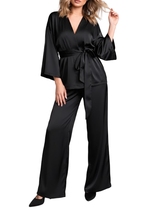 Women’s Elegant Comfortable Long Sleeve Sashes Silk ROBE-RO-02