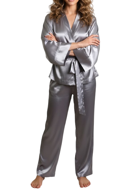 Women’s Elegant Comfortable Long Sleeve Sashes Silk ROBE-RO-02