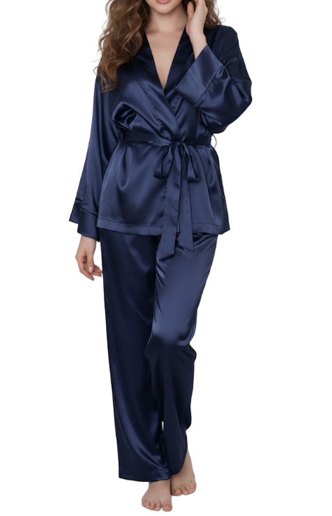 Women’s Elegant Comfortable Long Sleeve Sashes Silk ROBE-RO-02
