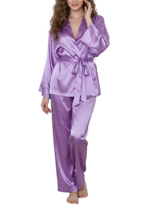 Women’s Elegant Comfortable Long Sleeve Sashes Silk ROBE-RO-02