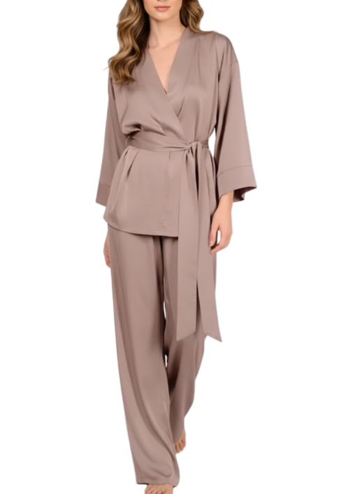 Women’s Elegant Comfortable Long Sleeve Sashes Silk ROBE-RO-02