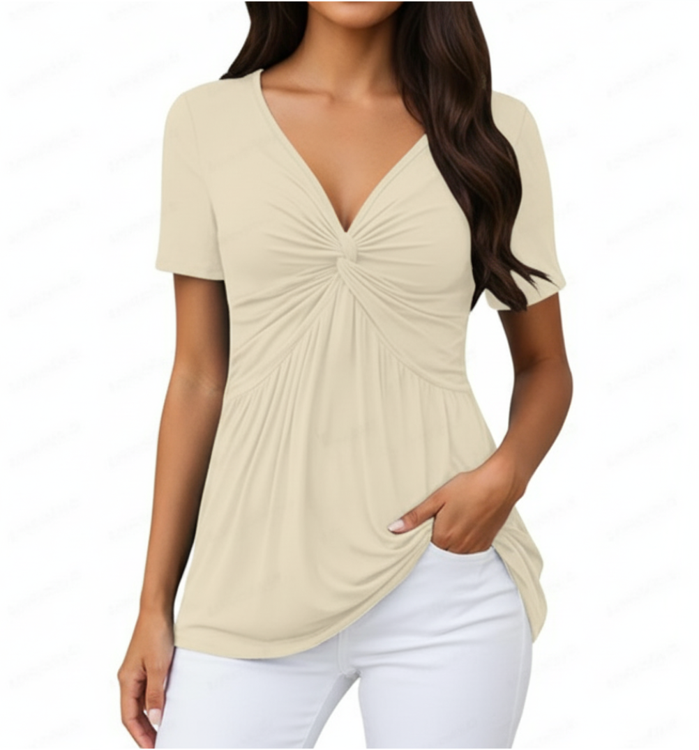 Women's Elegant & Trendy Short Sleeve V-neck Pullover Top SHIRT-BL109