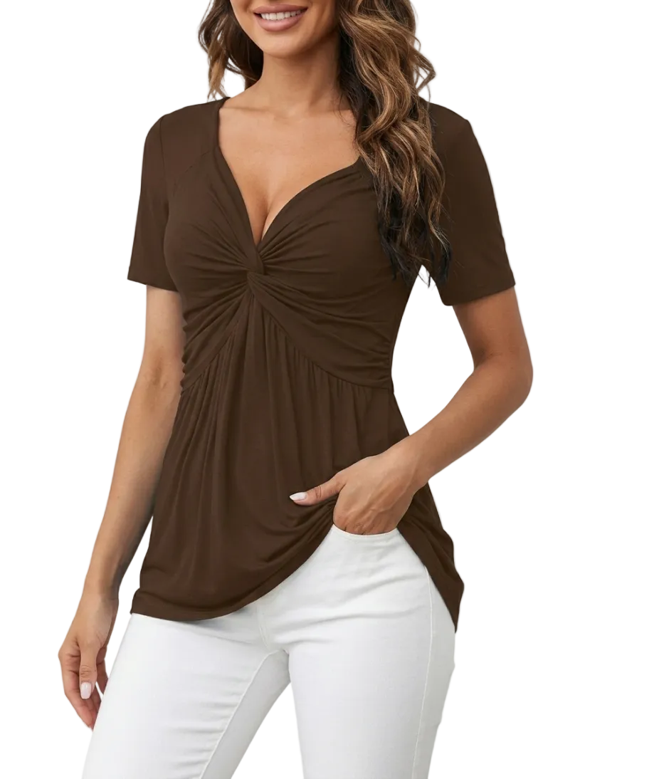Women's Elegant & Trendy Short Sleeve V-neck Pullover Top SHIRT-BL109