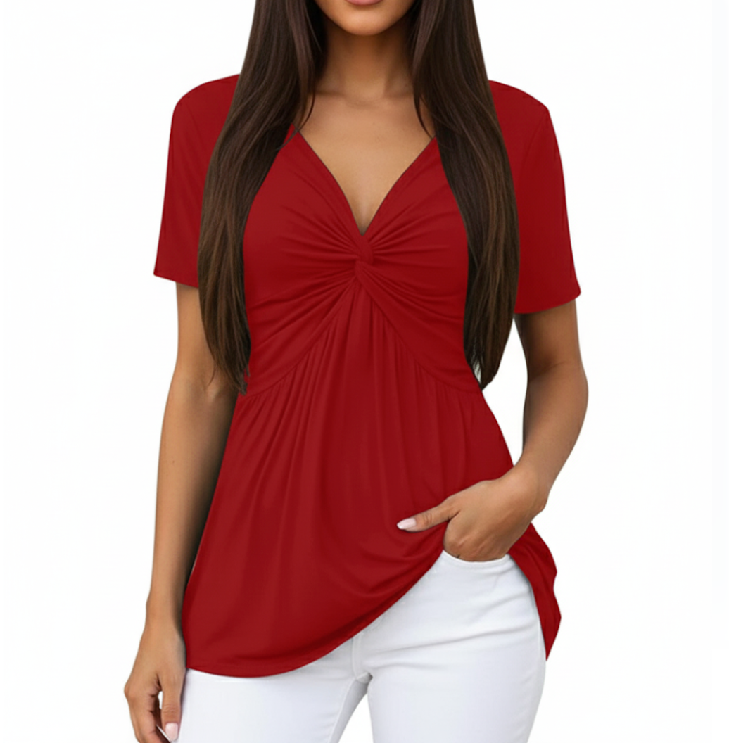 Women's Elegant & Trendy Short Sleeve V-neck Pullover Top SHIRT-BL109