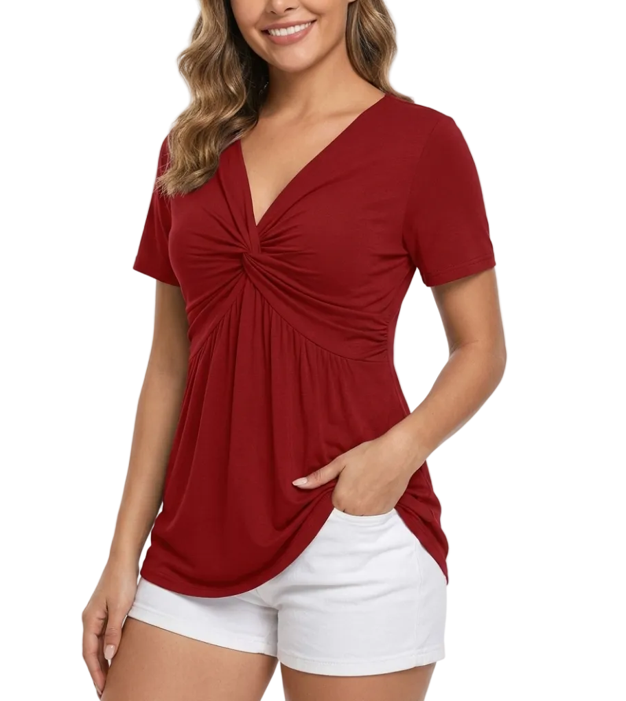 Women's Elegant & Trendy Short Sleeve V-neck Pullover Top SHIRT-BL109