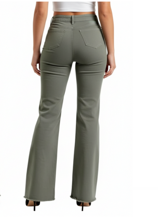 Women’s High Waist  frayed bottom Cargo JEANS-JP-11