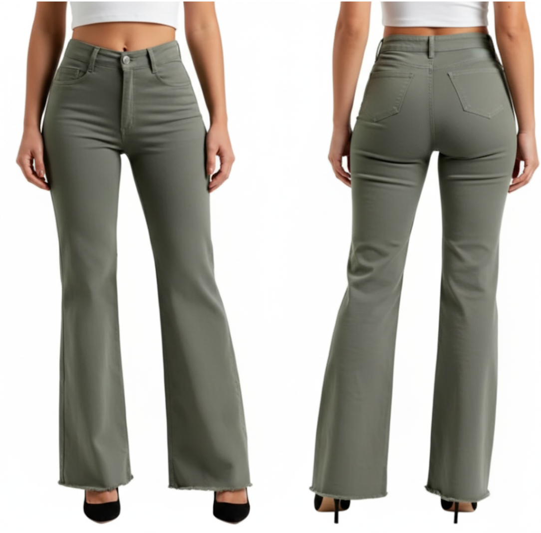 Women’s High Waist  frayed bottom Cargo JEANS-JP-11