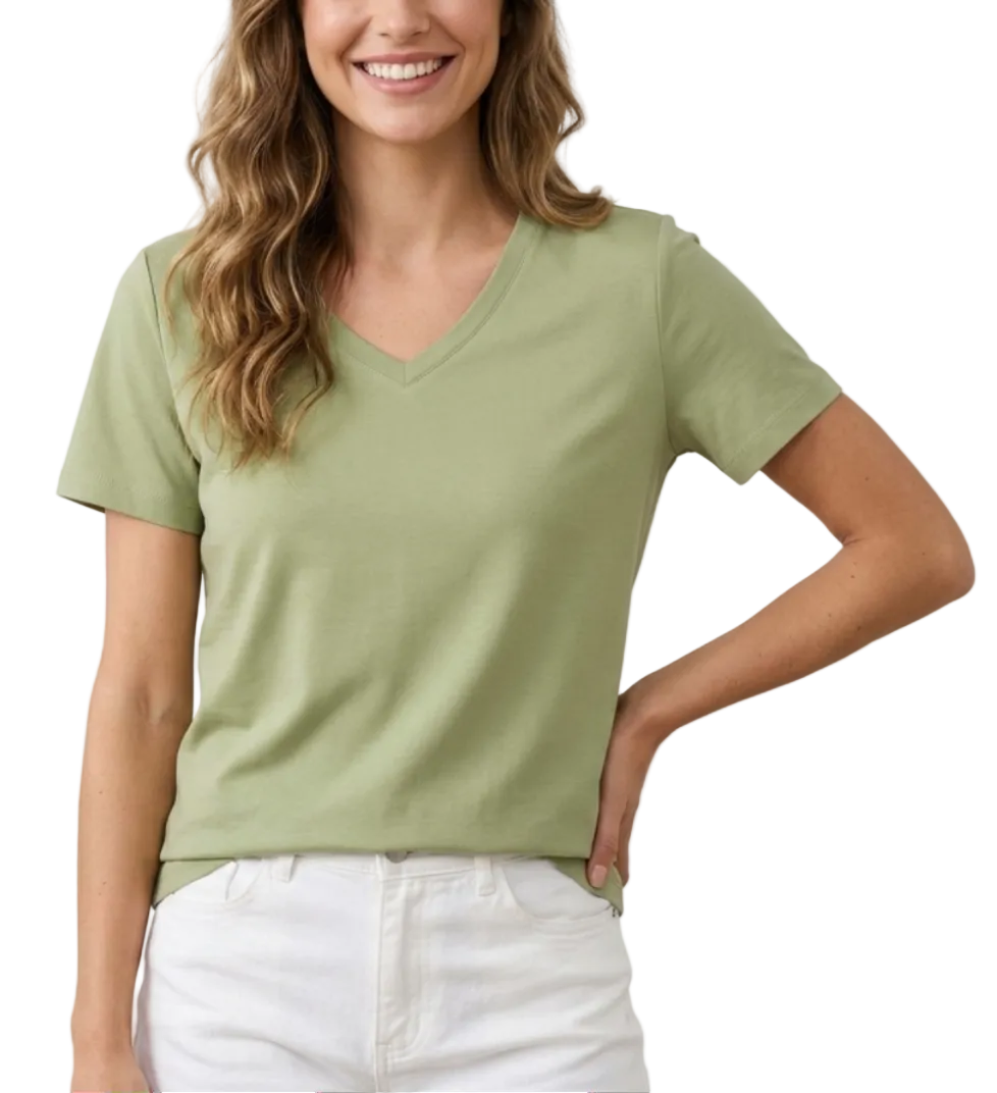 Women’s Mulberry Silk & Cotton V-neck Short Sleeve SHIRT-BL107