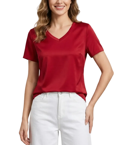 Women’s Mulberry Silk & Cotton V-neck Short Sleeve SHIRT-BL107