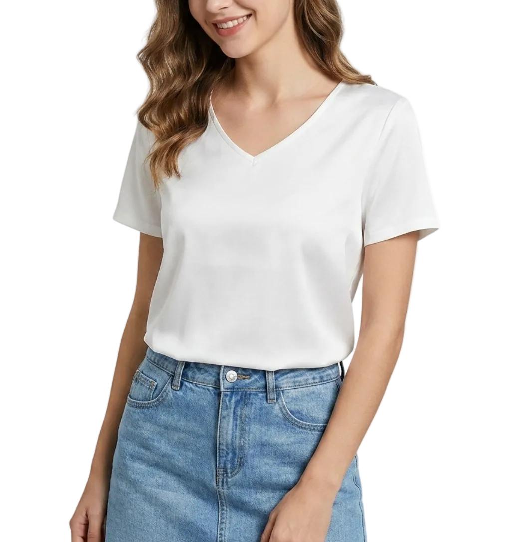 Women’s Mulberry Silk & Cotton V-neck Short Sleeve SHIRT-BL107