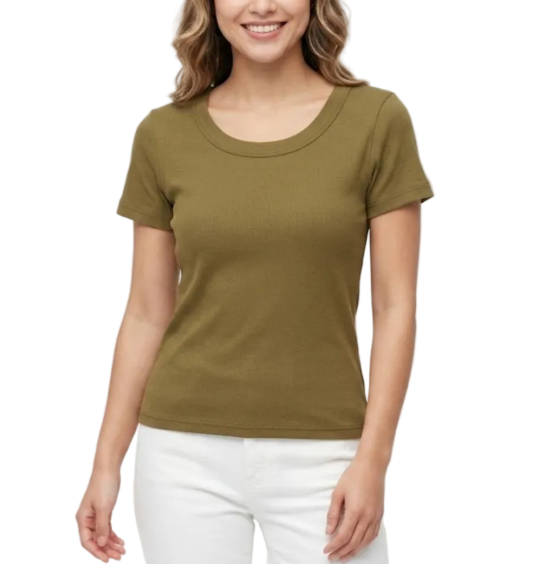 Women's Quality Cotton U-neck Short Sleeve SHIRT-BL108