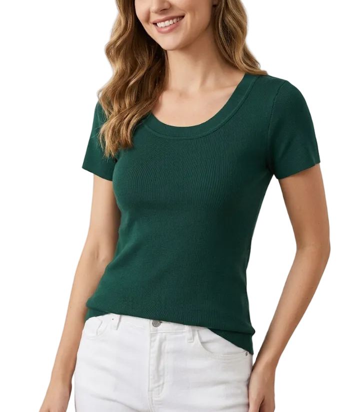 Women's Quality Cotton U-neck Short Sleeve SHIRT-BL108