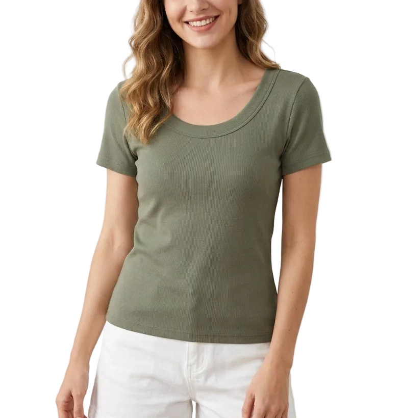 Women's Quality Cotton U-neck Short Sleeve SHIRT-BL108